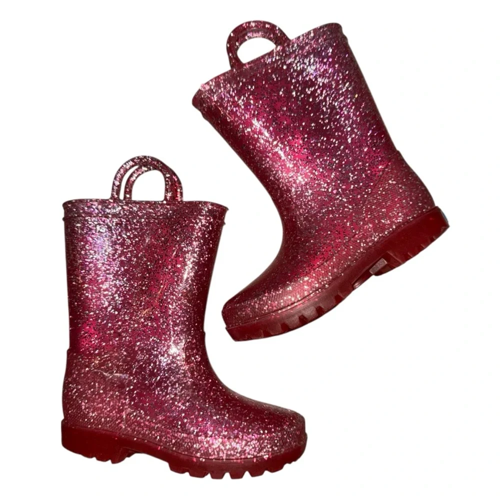 Glittery Pink Kids Rain Boots